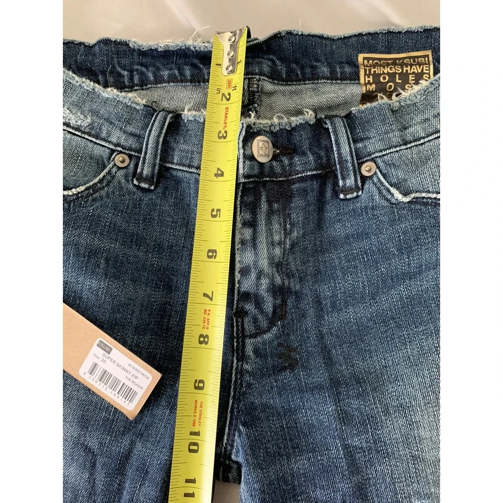 NWT Ksubi Super Skinny Ankle Zip Roadie Blue Distressed Jeans size 30